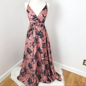 tea gardens rusty rose floral print satin maxi dress